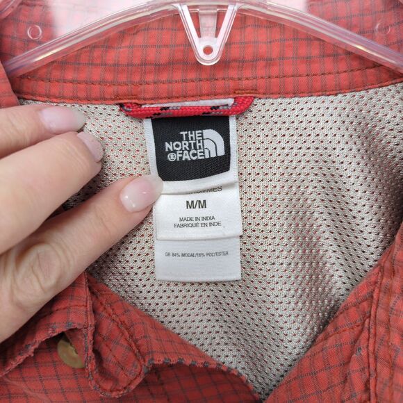 THE NORTH FACE Men's M Orange Grey Check Long Sleeve Button Shirt Suede-Like Y2K - Picture 5 of 11